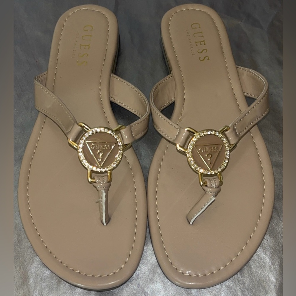 Guess Justy Bling Flip-Flop Sandal Tan Size 7